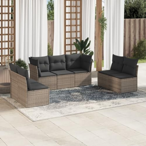 Owoxanthellate Poly-Rattan Outdoor Lounge Sofa grau 62x62x69 cm, Eck-/Mittelmodul, UV- & wetterfest, Balkon/Terrasse, mit abnehmbaren Kissen
