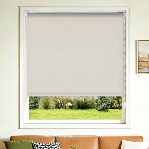 Grandekor Verdunklungsrollo ohne Bohren Klemmfix für Fenster & Türen, Thermo Rollo mit Silberbeschichtung,Sonnenschutz & Hitzeschutz, Fensterrollo Innen für Schlafzimmer 40x170cm Creme