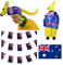 Ilovefancydress Australischer Fußball-Weltmeisterschafts-Fanhänger-Pack – Gelber Kangaroo Hut + tragbarer australischer Flagge + australische Flagge Wimpelkette (60 m) – Australien