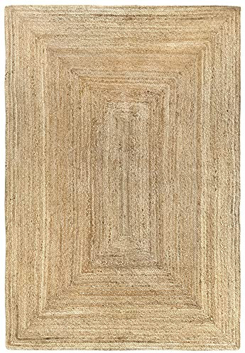 HAMID Jute Teppich, Alhambra Teppich Handgewebt 100% Naturfaser de Jute, Wohnzimmer, Schlafzimmer, Flurteppich, Farbe Natur (120x170cm)