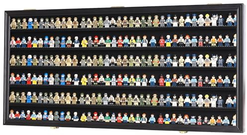 DisplayGifts Toy Minifigures Miniatures Display Case Frame Wall Cabinet Stand 200 Toys Dust Protection Black
