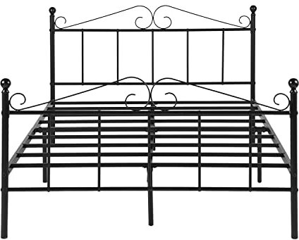 H.J WeDoo Modern Gästebett Metallbett Doppelbett, Bettrahmen mit Blumeförmiges Kopfteil, Kinderbett Jugendbett Bettgestelle für Schlafzimmer Gästezimmer, 140 x 200cm, Schwarz