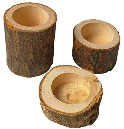 Inzopo Holz-Kerzenhalter für Teelichter, Kerzen, Tassen, Sukkulenten, Pflanzgefäß für rustikale Hochzeit, Party, Geburtstag, Urlaub, Dekoration, 3 Stück
