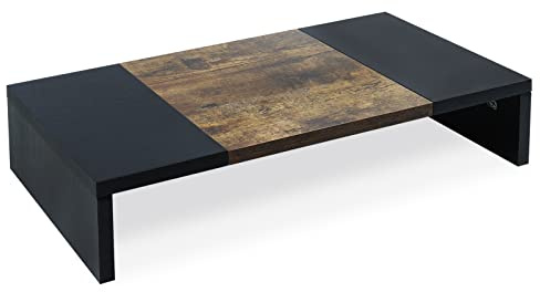 Wood Monitor Riser, Sturdy Monitor Stand for Desk, 20inch Width TV/Screen/PC/Printer/Laptop Riser,Desktop Organizer Monitor Riser Black and Rustic Brown by TEAMIX