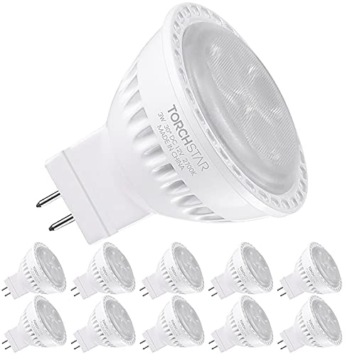 TORCHSTAR 10-Pack MR11 LED Light Bulbs, 3W 2700K Soft White Spotlight Bulb, 25W Equivalent, AC/DC 12V, GU4 Base, Track Lighting, Recessed Light, Landscape Lights, Accent Spotlights