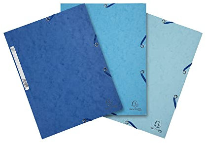 Exacompta 55572E Exacompta 3 Schnellhefter mit Gummizug, 3 Klappen, 400 g/m², A4, Ozeanblau, 3 Klappen, glänzend