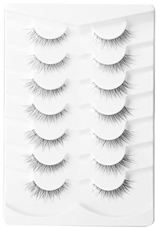 Gmagictobo Wimpern Natürliche kurze falsche Wimpern Wispy Lashes Pack Light Volume Clear Band Soft Fake Eye Wimpern 7 Paar Multipack