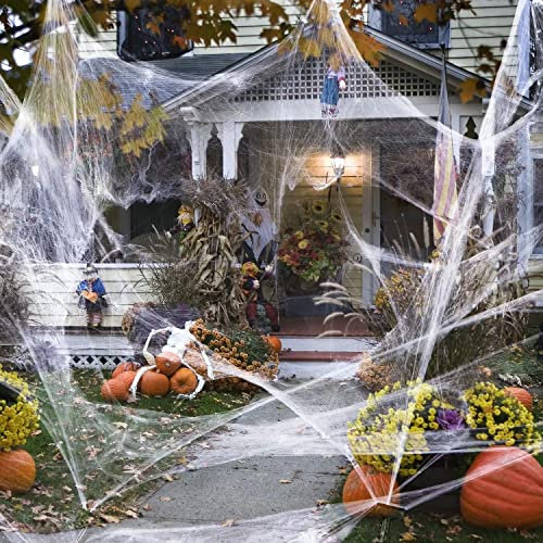 Halloween Spinnennetz Dekorationen, 300g Elastischer Spinnennetz 100 Schwarzen Horrorspinnen, Halloween Deko Spinnennetz Set Großes Spinnenband für Kamin, Türen Tisch, Fenster, Haus und Garten