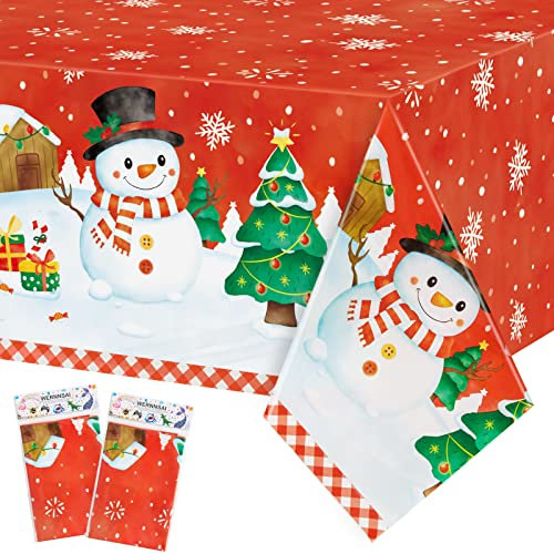 WERNNSAI Weihnachten Tischdecke - 2 PCS Frohe Weihnachten Partydekorationen Zubehör Schneemann Tischdecke Rechteckige Tischdecke für Feiertage Weihnachten Neujahr Partydekoration 137×274 cm