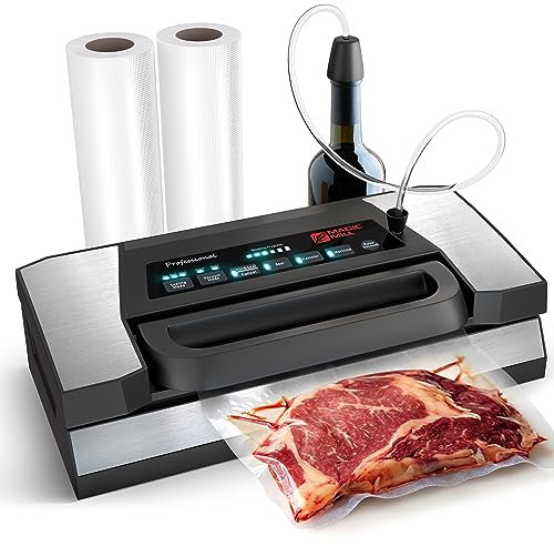Molino Mágico| Máquina selladora al vacío profesional Pro con nuevo mango patentado MVS-5181 para bolsas de alimentos, tazones para marinar y recipientes para empaque de comidas