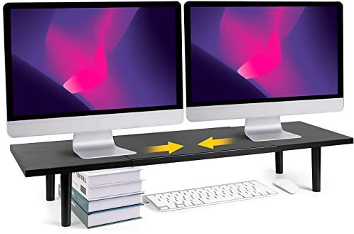 Across-Star Supporto per doppio monitor con lunghezza regolabile, supporto per monitor per computer 2 monitor, supporto per monitor da scrivania grande per computer, laptop, stampante, TV (nero)