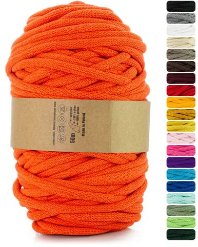 Netuno 1x Makramee Garn Orange 9 mm 50 m Baumwollkordel mit Polyesterkern Dickes Garn Makramee Kordel aus Baumwolle Kordelband Naturkordel Makramee Kordel Makramee Faden Cotton Cord Macrame