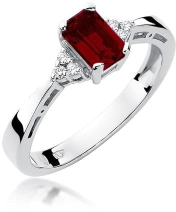 Damen Ring mit Granat 585 14k Gold Weißgold Edelstein Diamanten Brillanten