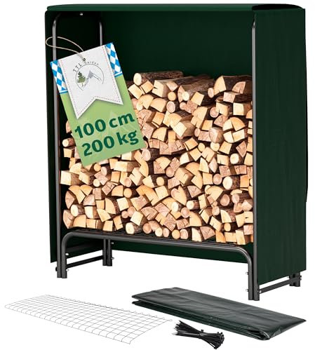 TTL Garden Kaminholzregal S 100x36x116cm schwarz mit Abdeckung - für aussen & innen, bis 200kg Holz wetterfeste Schutzplane - Metall Stahl Rohrrahmen rostfrei - Holzunterstand Holzregal für Kaminholz
