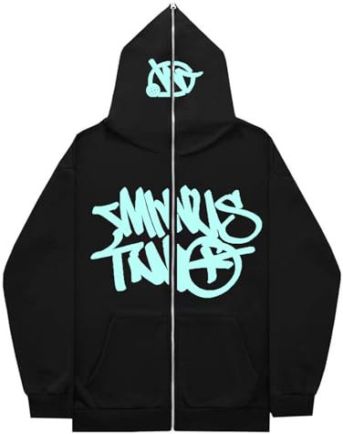 Minus Two Zipper Hoodie Y2K | Oversized Hoodies Tracksuit Y2K Herren | Hip Hop Paare Pullover Sportbekleidung | Streetwear Trainingsanzüge mit Taschen und Buchstaben, Durchgehendem Reißverschluss