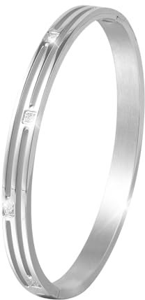 MILAKOO Damen Armreif Edelstahl Zirkonia Armband 6mm Breit mit Verschluss Armreif (Silber)