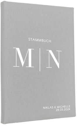 Hochzeitideal Stammbuch zur Hochzeit – A5 in hellgrau – 'Luna' Nr. 310 – personalisierbares Familienstammbuch & Erinnerungsbuch mit hochwertigen Buchbinderleinen, handgefertigt in Deutschland