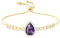 Linawe Amethyst Purple Crystal Imitation Diamond Bracelets for Women Trendy, Gold Rhinestone Birthstone Moissanite Charm Chain Bracelet Set, Prom Costume Wedding Preppy Cute Jewellery