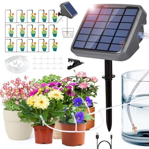 MOOKLIN ROAM 3600mAh Sistema de Riego de Jardín Solar Automático, Kit de Riego Recargable con Tiempo Ajustable, Kit de Goteo para Jardines, Balcón, Plantas en Macetas al Aire Libre