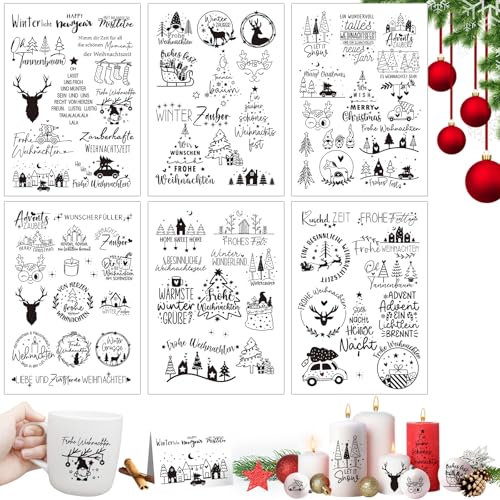 Rub On Sticker Weihnachten, 6 PCS Easy Rub Ons Folie Lustige Sprüche für Raysin Keraflott Möbel Glas Holz Klötzchen, Rub-On Transfer Aufkleber DIY Deko Rub On Sticker Frohe Weihnachten