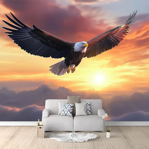 Papier Peint Panoramique Paysage Coucher De Soleil Aigle Volant 250x175 cm Papier Peint Intissé Mural, Poster Geant Mural 3D, pour Salon Chambre d'enfants restaurant Décoration Murale
