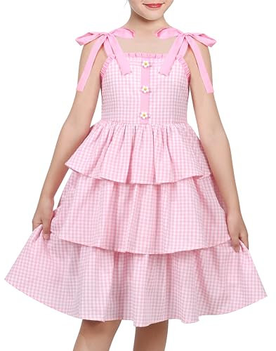 Sunny Fashion Robe Fille Spaghetti Vichy Ébouriffer Rose pâle Gâteau Couche Mignon Été 4 Ans