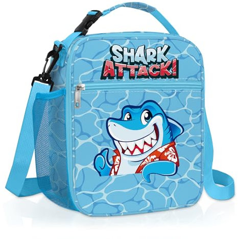 Clastyle Bolsa Termica Porta Alimentos Bebe Monstruos Bolsa Almuerzo Infantil Niños Portátil Bolsa Comida para Viaje Picnic Guarderia,Tiburón Azul