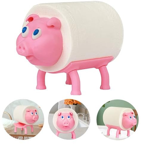 Toilet Kitchen Under Cabinet Paper Papier Towel Tissue Roll Holder Stand Dispenser Support Organizers and Storage, Cute Pig