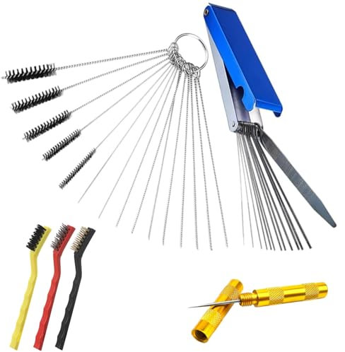 20Pcs Carburetor Cleaner Kit, Carburettor Jet Cleaning Tool, Cleaning Wires Set with Box + 5 Nylon Brushes + 10 Cleaning Needles + 1 Clean Tool + 3 Brushes, Ideal for Car Maintenance and DIY Projects