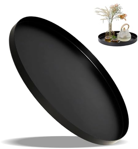 Deko Tablett Rund, 32 cm Dekotablett, Edelstahl Serviertablett, Tablett Schwarz, Rundes Serviertablett, Dekoteller, Deko Schale, Kerzentablett für Küche Dessert Kerzen