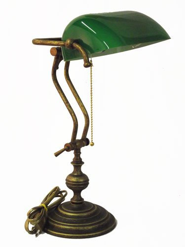 Lampada Churchill Lusso da Studio Scrivania Scrittoio Vetro Verde Ottone BRUNITO Regolabile