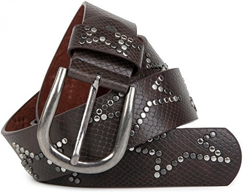 styleBREAKER Nietengürtel mit dezentem Stern Nieten Design und Schlangen Print im Vintage Look, kürzbar, Unisex 03010054, Farbe:Dunkelbraun, Größe:85cm