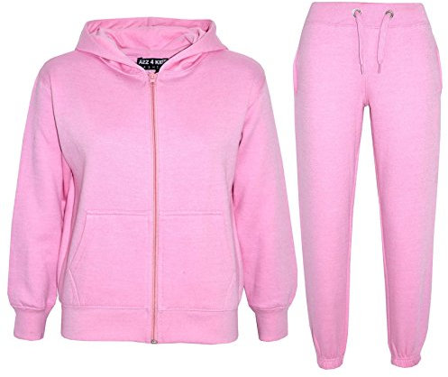 A2Z 4 Kids Girls Boys Tracksuit Plain Camouflage Fleece Hooded - T.S Plain Baby Pink 7-8