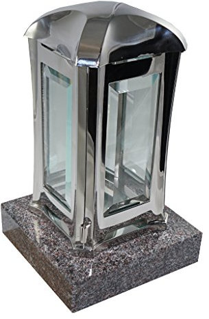 Kunst-Art-Köhl Edelstahllaterne EMSL06 Oberfläche glänzend montiert auf einem Granitsockel (Größe Sockel 17cm x17cm x4cm, Paradiso)