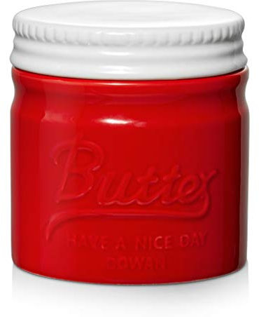 DOWAN Butter Dish with Lid - Ceramic Butter Crock - Keeps Butter Fresh, Soft and Spreadable - French Butter Keeper with Water Line - Red