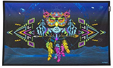 PSYWORK Schwarzlicht Stoffposter Neon | Sentymo Owl | 0,5 x 0,82m | UV-aktiv | fluoreszierend | Wandbehang Stoffbanner Poster Wandbild Kunstdruck Dekobild Dekoration Wandteppich