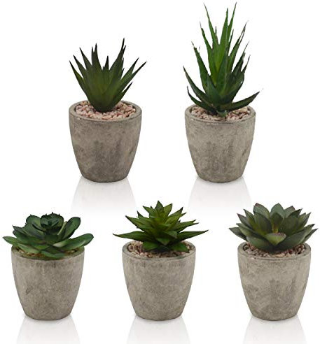 TOREDOO Kunstpflanzen Set mit 5 künstlichen Sukkulenten Deko Pflanzen für Bad Küche Wohnzimmer by Hyggelig Home - 5er Set