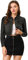 Allegra K Women's Cropped Jean Jacket Button Down Puff Sleeve Denim Jacket Black L