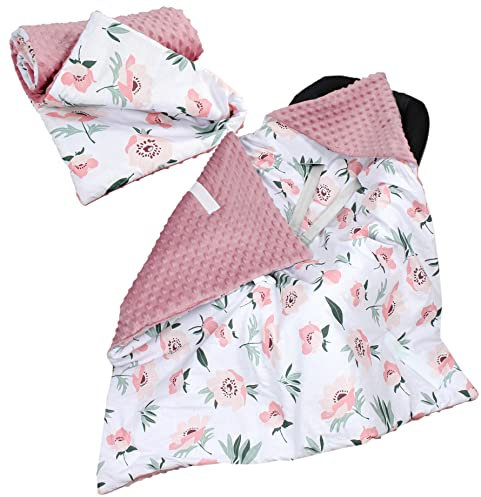 TupTam 2er Set Baby Decken Einschlagdecke 85x85 cm für Autositz Babyschale Babydecke Wiegendecke Minky Baumwolle, Farbe: Rosa/Blumen, Größe: Herbst/Winter - 85 cm x 85 cm