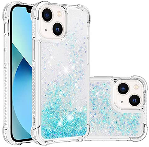 IMIRST Silicone Phone Case for Apple iPhone 13 mini, Corner Airbag Fall Protection Bling Glitter Quicksand Liquid Sparkle TPU Case Cover for Apple iPhone 13 mini. YBW Star Blue