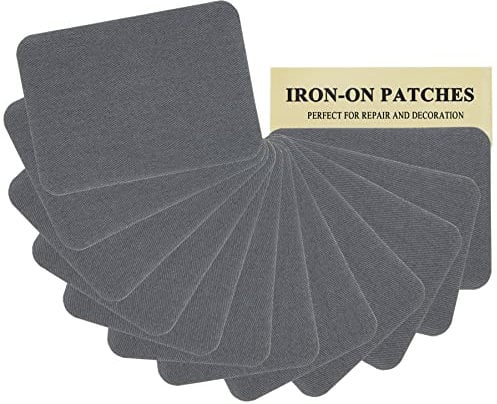 12 Stück graue hochwertige Stoff-Flicken zum Aufbügeln, starker Klebstoff, 100% Baumwolle, Reparatur-Set, Größe 7,5 x 10,5 cm