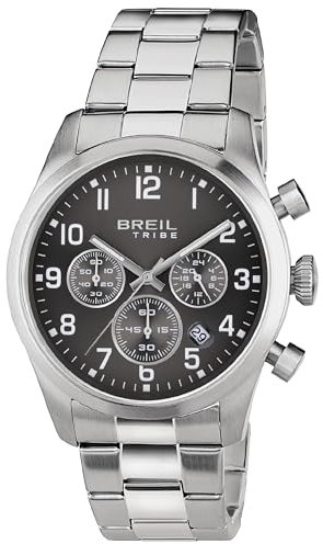 Breil EW0595 Collezione Classic Elegance, Orologio Uomo, Cronografo in Acciaio, Quadrante Gun con Effetto Sun Ray, Resistente all'Acqua, Lunghezza Cinturino Regolabile 15.5-21 cm, Silver