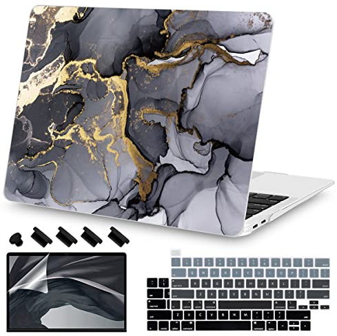 Teryeefi Kompatibel mit MacBook Pro 13 Zoll Hülle M1 M2 Chip A2338 A2289 A2251 A2159 A1989 A1706, Kunststoff-Hartschale & Tastaturabdeckung für 2016–2020 2022 MacB. ook pro 13 Touch-Bar, grauer Marmor