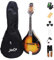 JinQu Akustische Mandolinen im A-Stil, Sunburst-Saiteninstrument, Sapeli-Holz mit Tasche, Plektren für Anfänger, Studenten
