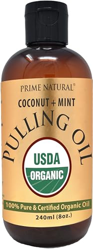 PRIME NATURAL Oil Pulling with Organic Coconut & Organic Peppermint Oil 8oz | Cocomint | Natural Oral Care & Teeth Whitening | Alcohol Free Mouthwash Freshens Breath, Healthier Teeth & Gums