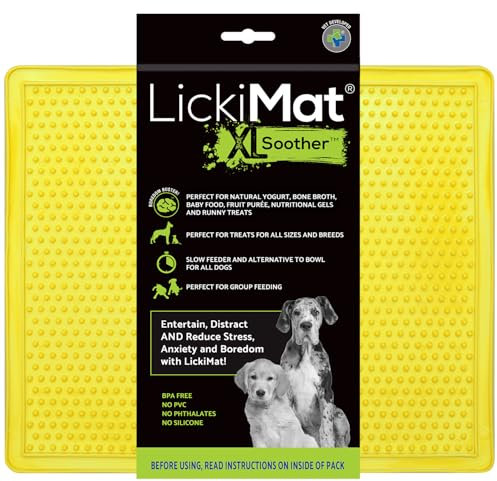 LickiMat X Large Soother, Dog Feeding Mat for Boredom and Anxiety Relief, Ideal for Food, Treats, Yoghurt or Peanut Butter, Fun Alternative to a Slow Feeder Dog Bowl, Perfect for Large Breeds, Yellow