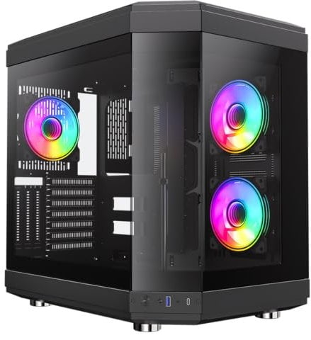 GameMax Hype Black Modern Aesthetic Dual Chamber Tempered Glass Mid-Tower ATX PC Gaming Case with 3 x Infinity 120mm ARGB Dual-Ring Fans, V4.0 PWM ARGB Hub & USB Type C