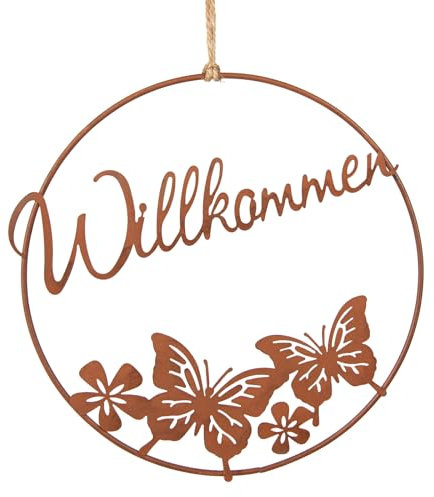 Logbuch-Verlag Willkommen Ostern Türschild Türkranz Rostbraun mit Schmetterlingen Frühling Herbst Deko Kranz Metallring Ø 18,5 cm