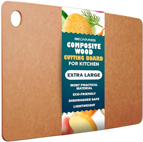 Dishwasher Safe Cutting Board - Extra Large Non Plastic Wood Composite Cutting Board for Kitchen, Thin Lightweight Wood Fiber Chopping Board, Heat Resistant up to 350°F, Knife Friendly, 18 x 12 Inch