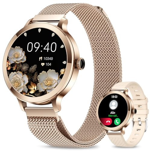 Efolen Smartwatch Damen mit Telefonfunktion,1.1 AMOLED Smart Watch Damenuhr, Armbanduhr mit 110+ Sportmodi Pulsuhr SpO2, Schrittzähler Kalorien Fitness Tracker für Android iOS Rosegold